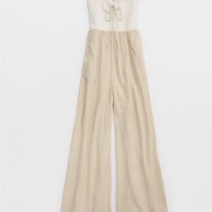 White and Cream Strapless Jumpsuit